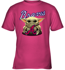 Baby Yoda Hugs Loves The Atlanta Braves Baseball Youth T-Shirt Youth T-Shirt - VeigarTee