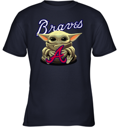 Baby Yoda Hugs Loves The Atlanta Braves Baseball Youth T-Shirt