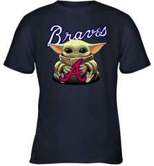 Baby Yoda Hugs Loves The Atlanta Braves Baseball Youth T-Shirt Youth T-Shirt - VeigarTee