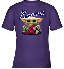 Baby Yoda Hugs Loves The Atlanta Braves Baseball Youth T-Shirt Youth T-Shirt - VeigarTee