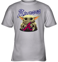 Baby Yoda Hugs Loves The Atlanta Braves Baseball Youth T-Shirt Youth T-Shirt - VeigarTee