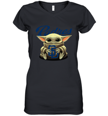 Baby Yoda Hugs Loves The San Diego Padres Baseball Womens V-Neck T-Shirt Womens V-Neck T-Shirt - VeigarTee