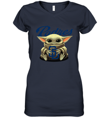 Baby Yoda Hugs Loves The San Diego Padres Baseball Womens V-Neck T-Shirt Womens V-Neck T-Shirt - VeigarTee
