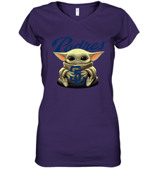 Baby Yoda Hugs Loves The San Diego Padres Baseball Womens V-Neck T-Shirt Womens V-Neck T-Shirt - VeigarTee