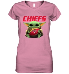 Baby Yoda Loves The Kansas City Chiefs Star Wars Baby Yoda Hugs Chiefs NFL Womens V-Neck T-Shirt Womens V-Neck T-Shirt - VeigarTee