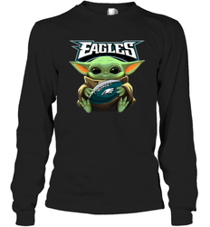 Baby Yoda Loves The Philadelphia Eagles Star Wars Baby Yoda Hugs Eagles NFL Adult Long Sleeve T-Shirt