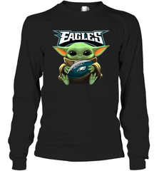 Baby Yoda Loves The Philadelphia Eagles Star Wars Baby Yoda Hugs Eagles NFL Adult Long Sleeve T-Shirt Adult Long Sleeve T-Shirt - VeigarTee