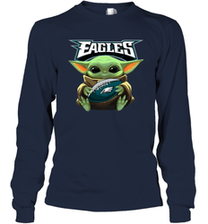 Baby Yoda Loves The Philadelphia Eagles Star Wars Baby Yoda Hugs Eagles NFL Adult Long Sleeve T-Shirt