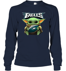 Baby Yoda Loves The Philadelphia Eagles Star Wars Baby Yoda Hugs Eagles NFL Adult Long Sleeve T-Shirt Adult Long Sleeve T-Shirt - VeigarTee
