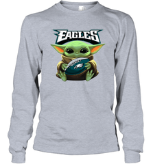 Baby Yoda Loves The Philadelphia Eagles Star Wars Baby Yoda Hugs Eagles NFL Adult Long Sleeve T-Shirt Adult Long Sleeve T-Shirt - VeigarTee