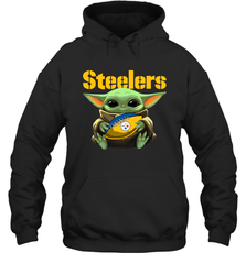 Baby Yoda Loves The Pittsburgh Steelers Star Wars Baby Yoda Hugs Steelers NFL Adult Hoodie Sweatshirt Adult Hoodie Sweatshirt - VeigarTee