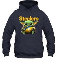 Baby Yoda Loves The Pittsburgh Steelers Star Wars Baby Yoda Hugs Steelers NFL Adult Hoodie Sweatshirt Adult Hoodie Sweatshirt - VeigarTee