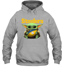 Baby Yoda Loves The Pittsburgh Steelers Star Wars Baby Yoda Hugs Steelers NFL Adult Hoodie Sweatshirt Adult Hoodie Sweatshirt - VeigarTee
