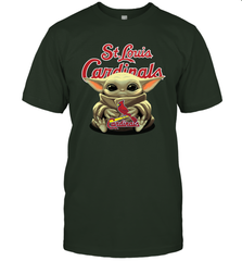 Baby Yoda Hugs Loves The St Louis Cardinals Baseball Mens T-Shirt Mens T-Shirt - VeigarTee