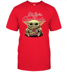 Baby Yoda Hugs Loves The St Louis Cardinals Baseball Mens T-Shirt Mens T-Shirt - VeigarTee