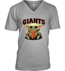 Baby Yoda Hugs Loves The San Francisco GiantsBaseball Mens V-Neck T-Shirt Mens V-Neck T-Shirt - VeigarTee