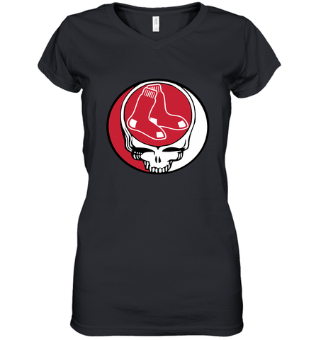Boston Red Sox Grateful Dead Steal Your Face Baseball Womens V-Neck T-Shirt Womens V-Neck T-Shirt / Black / S Womens V-Neck T-Shirt - VeigarTee