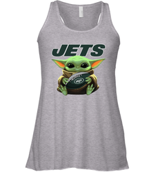 Baby Yoda Loves The New York Jets Star Wars Baby Yoda Hugs Jets NFL Womens Racerback Tank Top