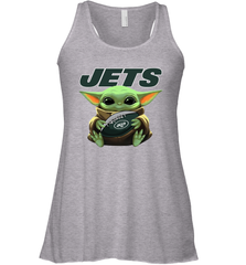 Baby Yoda Loves The New York Jets Star Wars Baby Yoda Hugs Jets NFL Womens Racerback Tank Top Womens Racerback Tank Top - VeigarTee