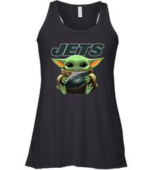 Baby Yoda Loves The New York Jets Star Wars Baby Yoda Hugs Jets NFL Womens Racerback Tank Top Womens Racerback Tank Top - VeigarTee