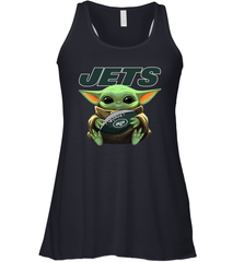 Baby Yoda Loves The New York Jets Star Wars Baby Yoda Hugs Jets NFL Womens Racerback Tank Top Womens Racerback Tank Top - VeigarTee