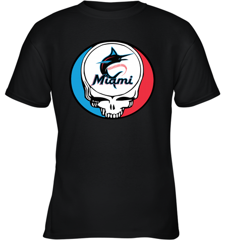 Miami Marlins Grateful Dead Steal Your Face Baseball Youth T-Shirt Youth T-Shirt / Black / XS Youth T-Shirt - VeigarTee