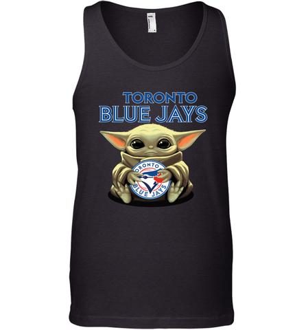 Baby Yoda Hugs Loves The Toronto Blue Jays Baseball Mens Tank Top Mens Tank Top / Black / XS Mens Tank Top - VeigarTee