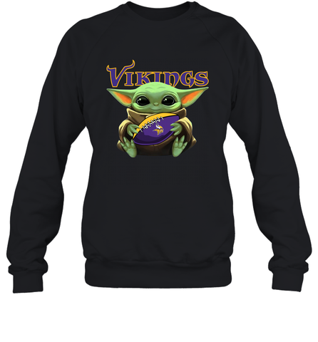 Baby Yoda Loves The Minnesota Vikings Star Wars Baby Yoda Hugs Vikings NFL Adult Sweatshirt Adult Sweatshirt / Black / S Adult Sweatshirt - VeigarTee