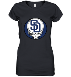 San Diego Padres Grateful Dead Steal Your Face Baseball Womens V-Neck T-Shirt