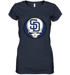 San Diego Padres Grateful Dead Steal Your Face Baseball Womens V-Neck T-Shirt Womens V-Neck T-Shirt - VeigarTee