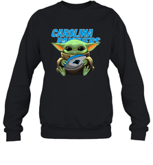 Baby Yoda Loves The Carolina Panthers Star Wars Baby Yoda Hugs Panthers NFL Adult Sweatshirt Adult Sweatshirt - VeigarTee