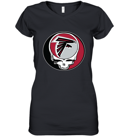 Atlanta Falcons Grateful Dead Steal Your Face NFL Football Womens V-Neck T-Shirt Womens V-Neck T-Shirt / Black / S Womens V-Neck T-Shirt - VeigarTee