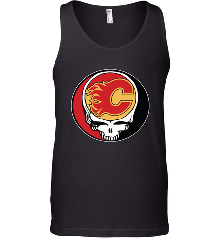 Calgary Flames Grateful Dead Steal Your Face Hockey NHL Mens Tank Top Mens Tank Top / Black / XS Mens Tank Top - VeigarTee