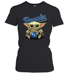 Baby Yoda Hugs Loves The Kansas City Royals Baseball Womens T-Shirt Womens T-Shirt - VeigarTee