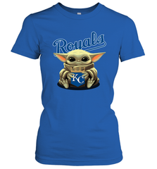 Baby Yoda Hugs Loves The Kansas City Royals Baseball Womens T-Shirt Womens T-Shirt - VeigarTee