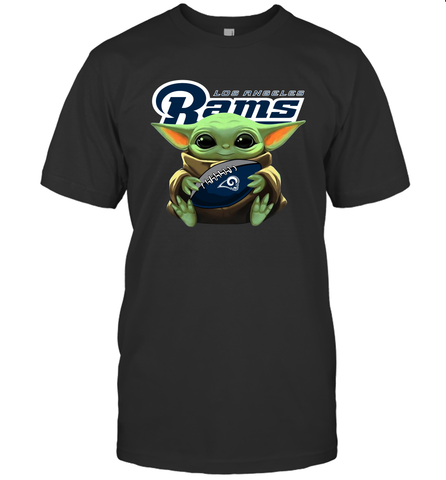 Baby Yoda Loves The Los Angeles Rams Star Wars Baby Yoda Hugs Rams NFL Mens T-Shirt Mens T-Shirt / Black / S Mens T-Shirt - VeigarTee