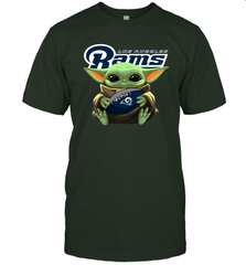 Baby Yoda Loves The Los Angeles Rams Star Wars Baby Yoda Hugs Rams NFL Mens T-Shirt Mens T-Shirt - VeigarTee