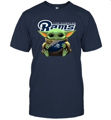 Baby Yoda Loves The Los Angeles Rams Star Wars Baby Yoda Hugs Rams NFL Mens T-Shirt Mens T-Shirt - VeigarTee