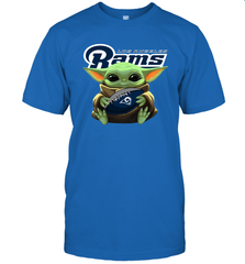 Baby Yoda Loves The Los Angeles Rams Star Wars Baby Yoda Hugs Rams NFL Mens T-Shirt Mens T-Shirt - VeigarTee