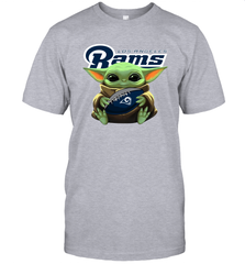 Baby Yoda Loves The Los Angeles Rams Star Wars Baby Yoda Hugs Rams NFL Mens T-Shirt Mens T-Shirt - VeigarTee