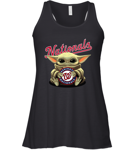 Baby Yoda Hugs Loves The Washington Nationals Baseball Womens Racerback Tank Top Womens Racerback Tank Top / Black / XS Womens Racerback Tank Top - VeigarTee