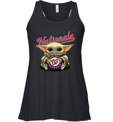 Baby Yoda Hugs Loves The Washington Nationals Baseball Womens Racerback Tank Top Womens Racerback Tank Top - VeigarTee