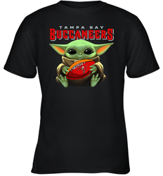 Baby Yoda Loves The Tampa Bay Buccaneers Star Wars Baby Yoda Hugs Buccaneers NFL Youth T-Shirt