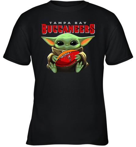 Baby Yoda Loves The Tampa Bay Buccaneers Star Wars Baby Yoda Hugs Buccaneers NFL Youth T-Shirt Youth T-Shirt / Black / XS Youth T-Shirt - VeigarTee