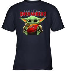 Baby Yoda Loves The Tampa Bay Buccaneers Star Wars Baby Yoda Hugs Buccaneers NFL Youth T-Shirt Youth T-Shirt - VeigarTee