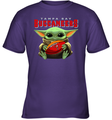 Baby Yoda Loves The Tampa Bay Buccaneers Star Wars Baby Yoda Hugs Buccaneers NFL Youth T-Shirt Youth T-Shirt - VeigarTee
