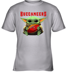 Baby Yoda Loves The Tampa Bay Buccaneers Star Wars Baby Yoda Hugs Buccaneers NFL Youth T-Shirt Youth T-Shirt - VeigarTee