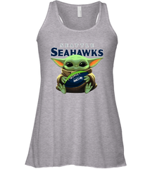 Baby Yoda Loves The Seattle Seahawks Star Wars Baby Yoda Hugs Seahawks NFL Womens Racerback Tank Top Womens Racerback Tank Top - VeigarTee