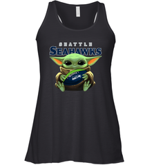 Baby Yoda Loves The Seattle Seahawks Star Wars Baby Yoda Hugs Seahawks NFL Womens Racerback Tank Top Womens Racerback Tank Top - VeigarTee