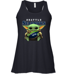 Baby Yoda Loves The Seattle Seahawks Star Wars Baby Yoda Hugs Seahawks NFL Womens Racerback Tank Top Womens Racerback Tank Top - VeigarTee